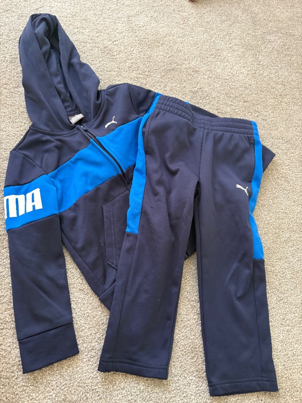 Puma Toddler Boys Colorblock Hooded Tracksuit Set Navy Blue 4T